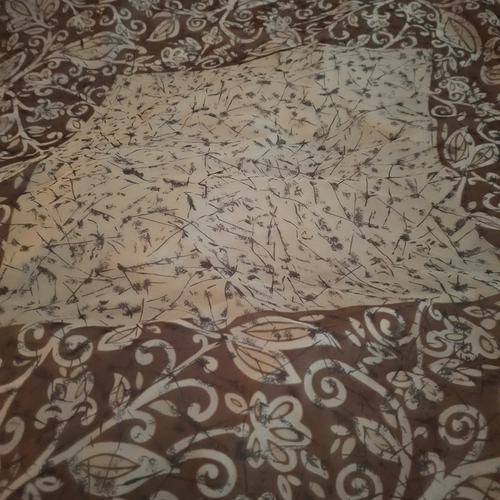 Scarf Brown, Cream, And Black Sheer With Floral Pattern